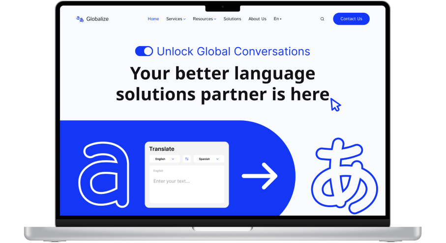 Web de Globalize, un servicio de traducción, en un portátil
